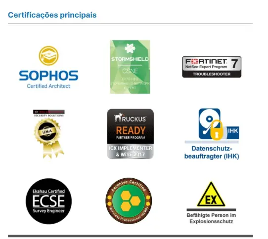 Painel de certificações técnicas da equipe DataRoad